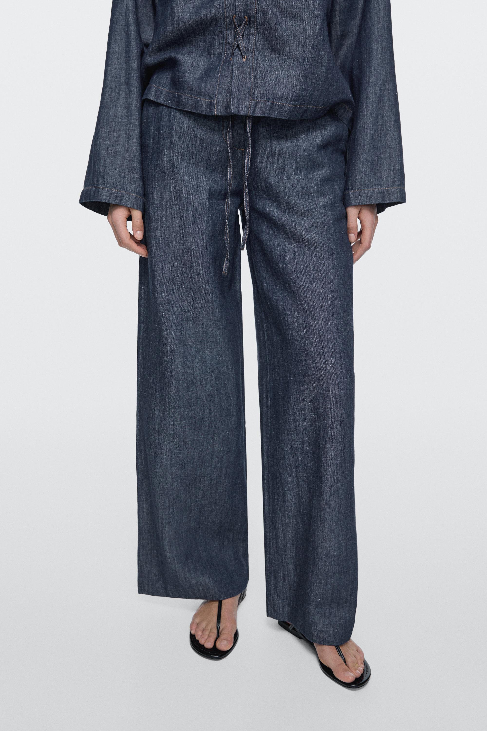 Pantalon wide leg en jean avec lin total look